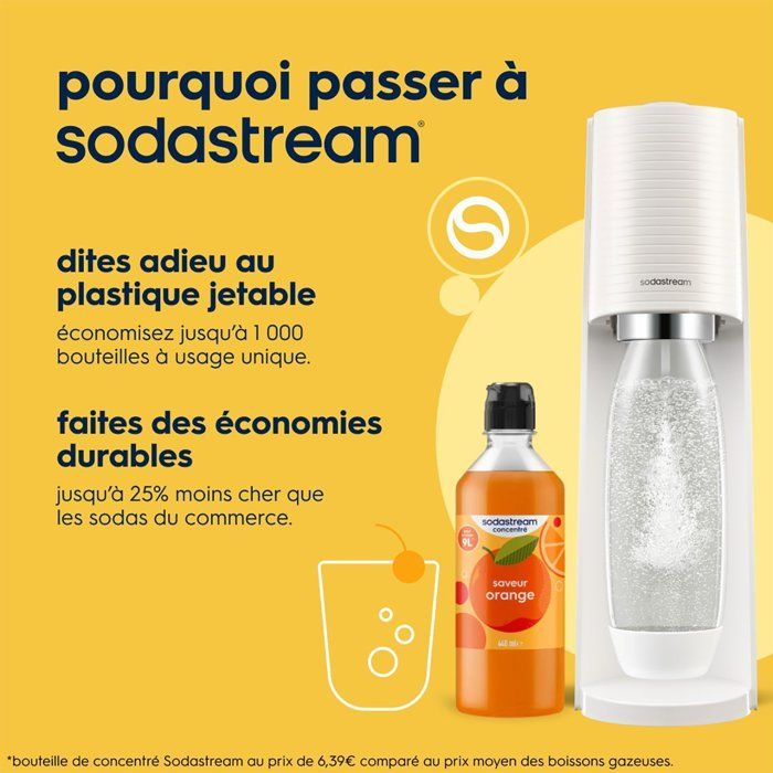 SODASTREAM Soda Maker - TERRA White - 2 Dishwasher-Safe Bottles - 1 x 60 L Gas Refill
