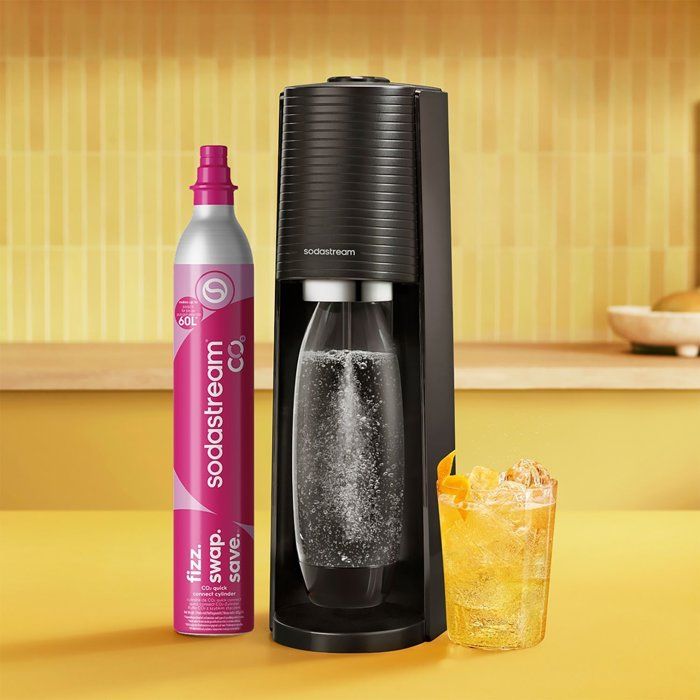 SODASTREAM Soda Maker - TERRA Black - 2 Dishwasher-Safe Bottles - 1 x 60 L Gas Refill