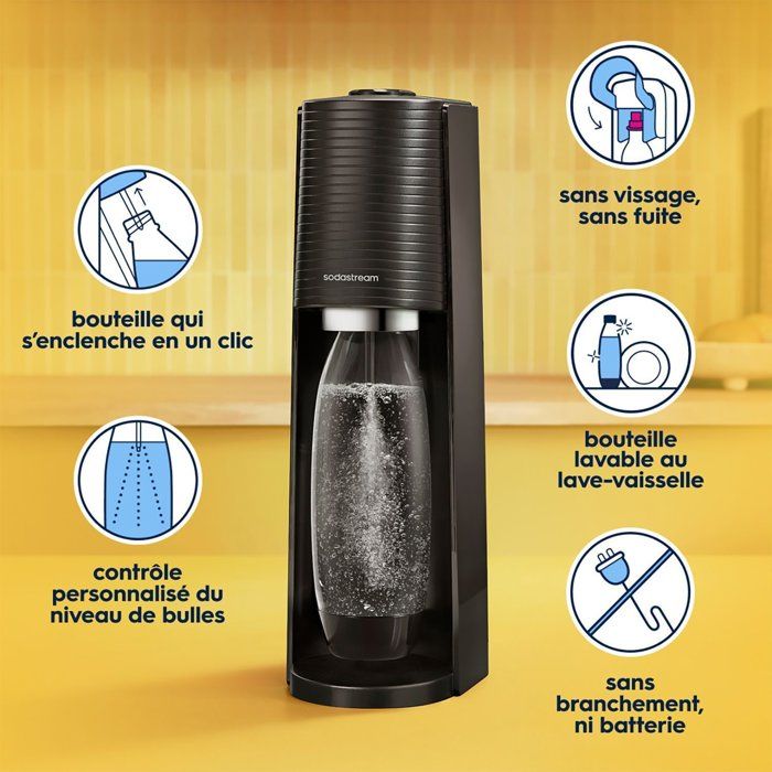 SODASTREAM Soda Maker - TERRA Black - 2 Dishwasher-Safe Bottles - 1 x 60 L Gas Refill