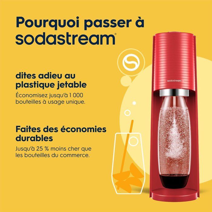 SODASTREAM Soda Maker - TERRA Red - 1 Dishwasher-Safe Bottle - 1 x 60 L Gas Refill