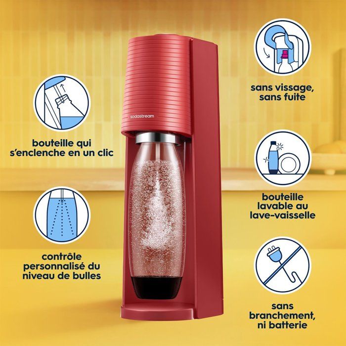 SODASTREAM Soda Maker - TERRA Red - 1 Dishwasher-Safe Bottle - 1 x 60 L Gas Refill