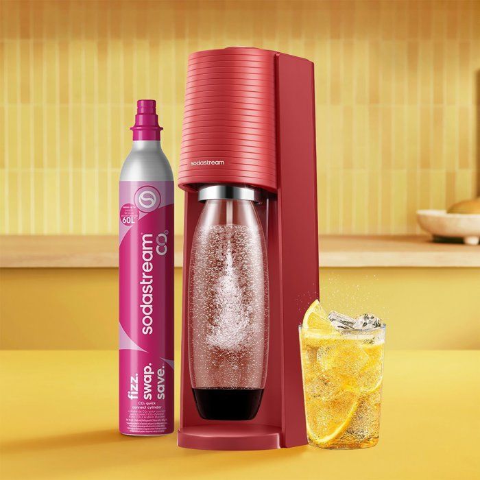 SODASTREAM Soda Maker - TERRA Red - 1 Dishwasher-Safe Bottle - 1 x 60 L Gas Refill