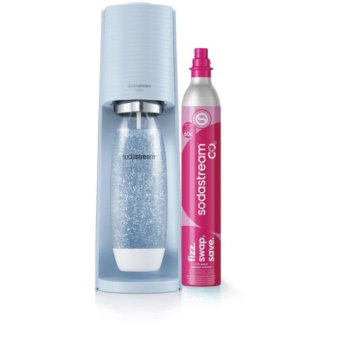 SODASTREAM Soda Maker - TERRA Blue - 1 Dishwasher-Safe Bottle - 1 x 60 L Gas Refill