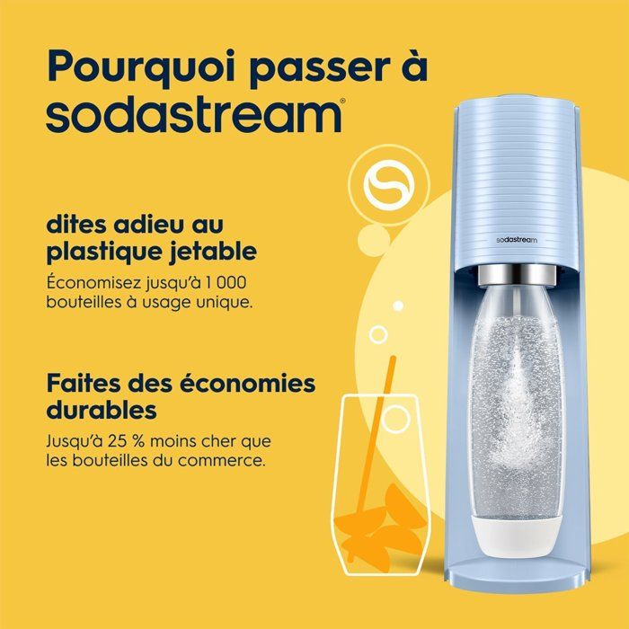 SODASTREAM Soda Maker - TERRA Blue - 1 Dishwasher-Safe Bottle - 1 x 60 L Gas Refill