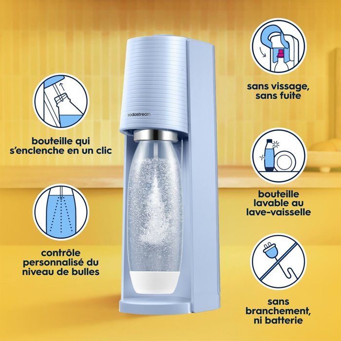 SODASTREAM Soda Maker - TERRA Blue - 1 Dishwasher-Safe Bottle - 1 x 60 L Gas Refill