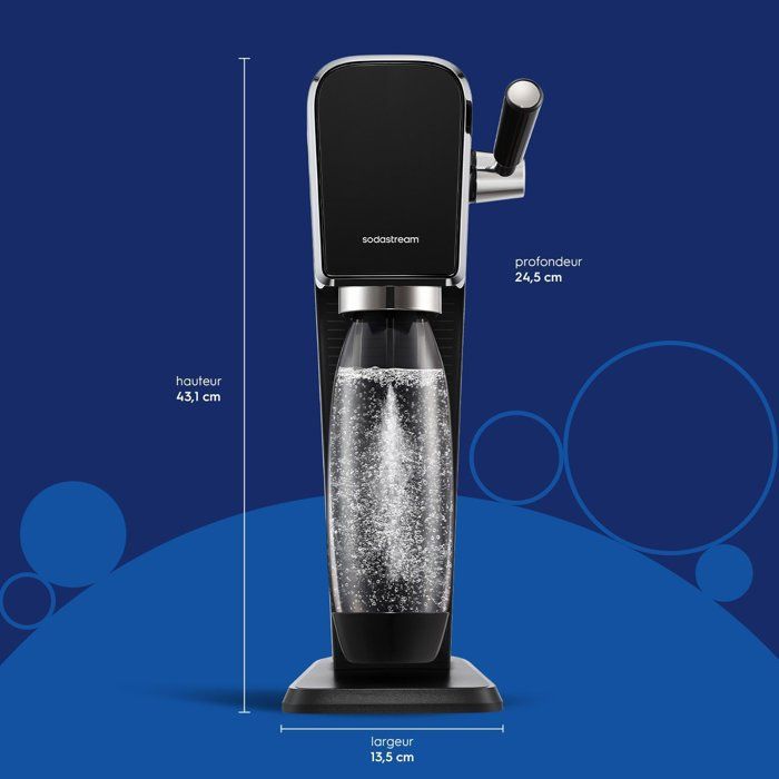 Machine a soda et eau pétillante - SODASTREAM - ART - 1 bouteille compatible lave-vaiselle - 1 recharge de gaz 60 L - Noir