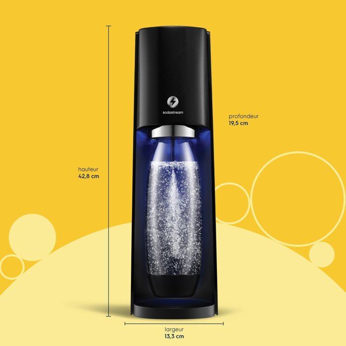 SODASTREAM Soda Maker - E-TERRA - 1 Dishwasher-Safe Bottle - 1 x 60 L Gas Refill - Black