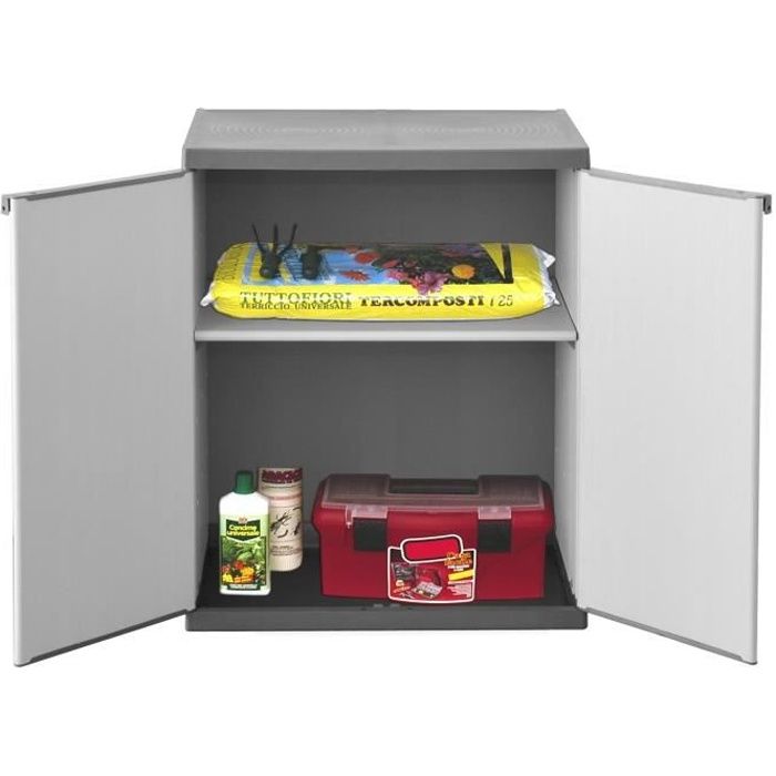 TOOD Low Resin Storage Cabinet - 1 Shelf, 2 Doors - Grey - 68 x 39.5 x 85 cm