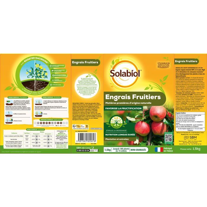 SOLABIOL Fruit Tree Fertilizer - 1.5 kg - Growth Stimulator SOFRUY15