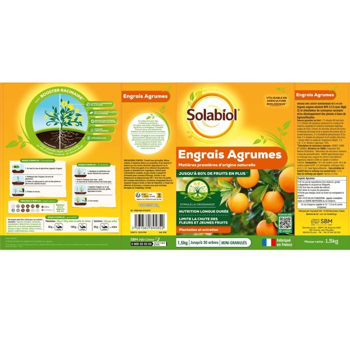 SOLABIOL Citrus Fertilizer - 1.5 kg - Promotes Fruiting