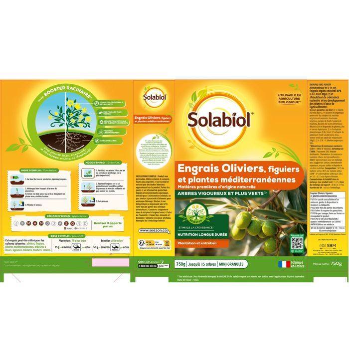 SOLABIOL Fertilizer for Olive and Mediterranean Plants - 750 g