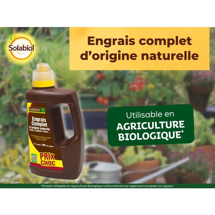 SOLABIOL Engrais complet liquide - 1L - Jusqu'a 100L de solution - Engrais Universel - Tous types de cultures