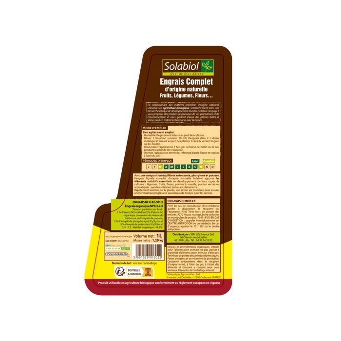 SOLABIOL Engrais complet liquide - 1L - Jusqu'a 100L de solution - Engrais Universel - Tous types de cultures
