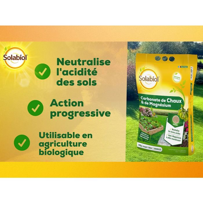SOLABIOL Lime & Magnesium Carbonate - 10 kg - Granules - Corrects soil acidity - Gradual & long-lasting action