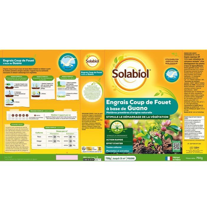 SOLABIOL Boost Fertilizer - 750 g - Up to 25m² - Stimulates plant growth - For all crops - UAB