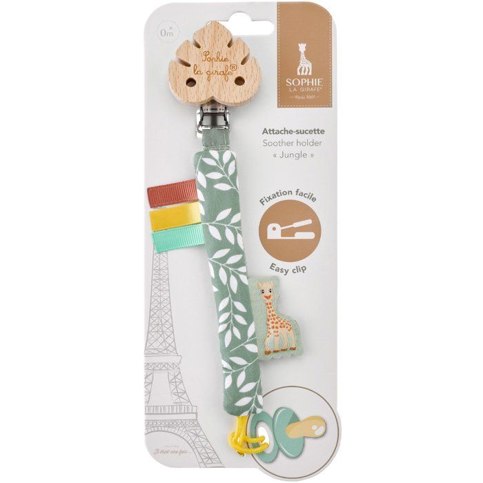 SOPHIE THE GIRAFFE Pacifier Clip - Jungle - Fabric Clip - Soft Materials - Pastel Colors