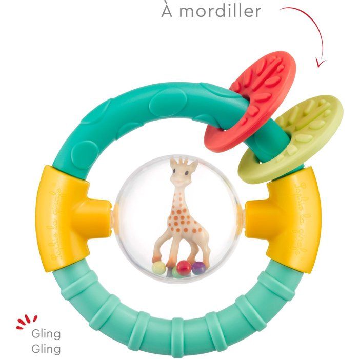 Hochet boule 2-en-1 - SOPHIE LA GIRAFE - Anneau de dentition - Billes sonores - Forme sphérique