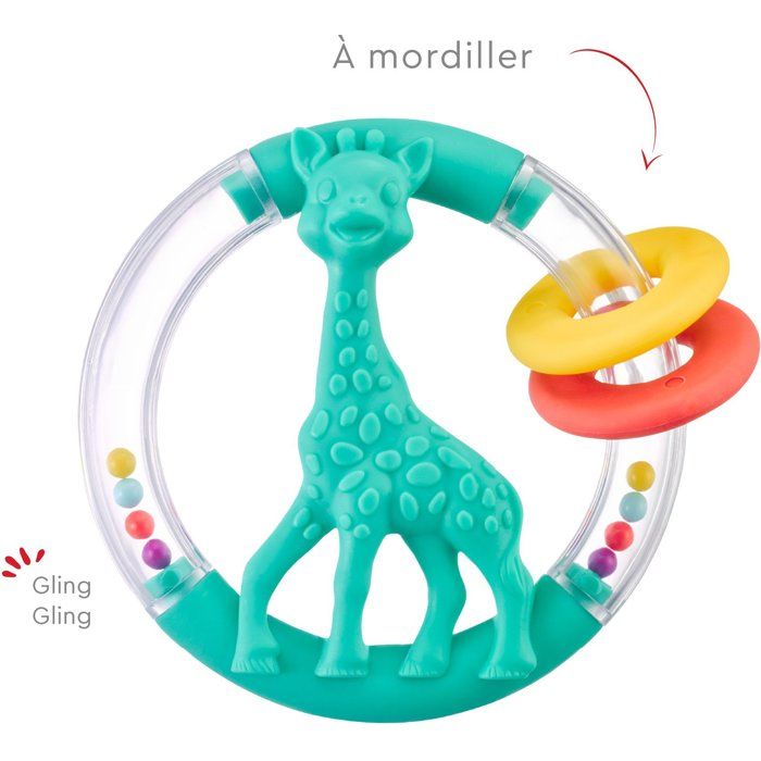 Hochet Silhouette 2-en-1 - SOPHIE LA GIRAFE - Silhouette Sophie - Anneaux colorés - Billes sonores