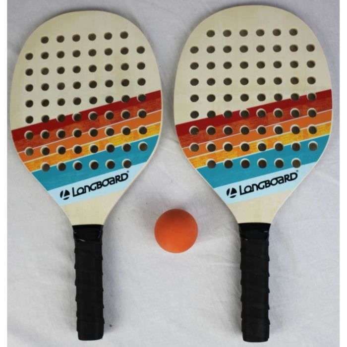 SPORT AND FUN Beach Tennis Set with 2 Wooden Rackets and 1 Ball - Multicoloured - Children's