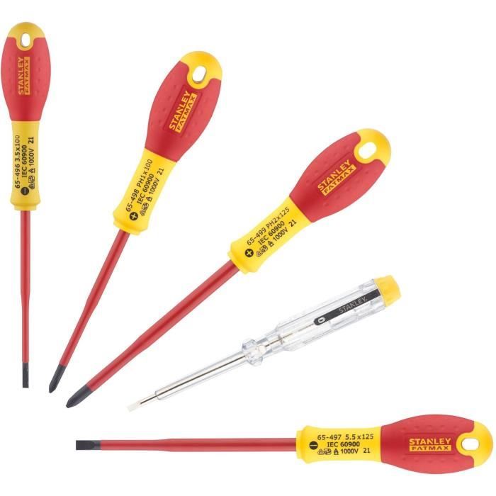 STANLEY FATMAX Set of 5 Screwdrivers - 1000V Insulated - Electrician's + Phillips + Tester - XTHT0-62692