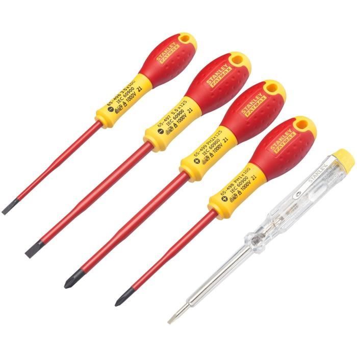 STANLEY FATMAX Set of 5 Screwdrivers - 1000V Insulated - Electrician's + Phillips + Tester - XTHT0-62692
