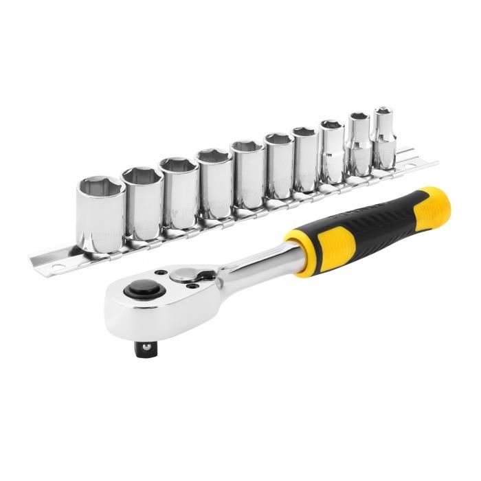 STANLEY Ratchet and Socket Set 72-Tooth Ratchet, 5° Return Angle, 10 Sockets 5.5-14 mm 72-Zahn-Ratsche 12-Kant