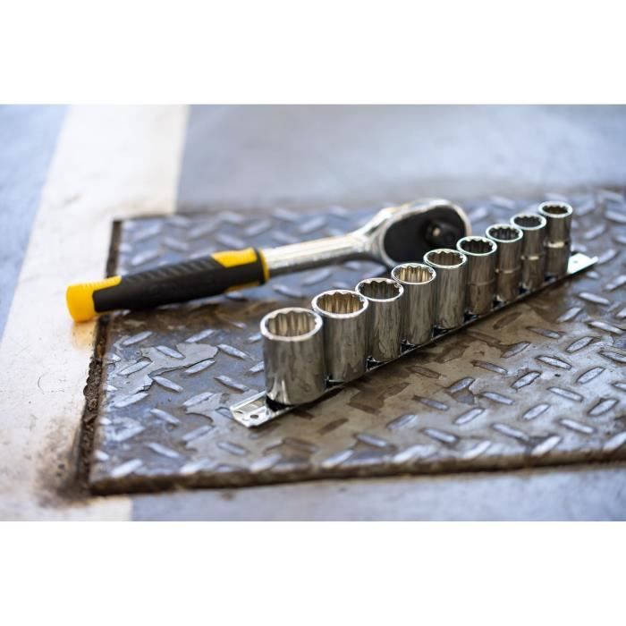 STANLEY Ratchet and Socket Set 72-Tooth Ratchet, 5° Return Angle, 10 Sockets 5.5-14 mm 72-Zahn-Ratsche 12-Kant