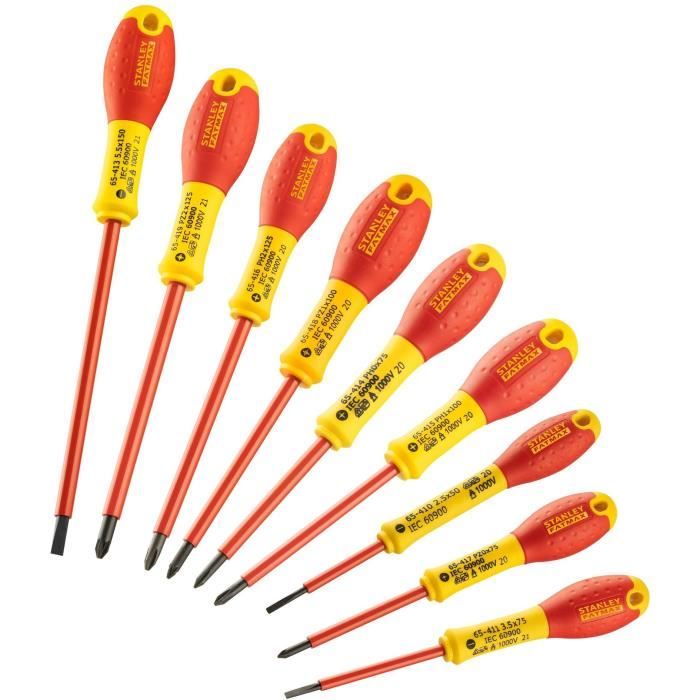 STANLEY FATMAX Set of 10 Screwdrivers - 1000V Insulated - Electrician + Phillips + Pozidriv + Tester - FMHT62573-0