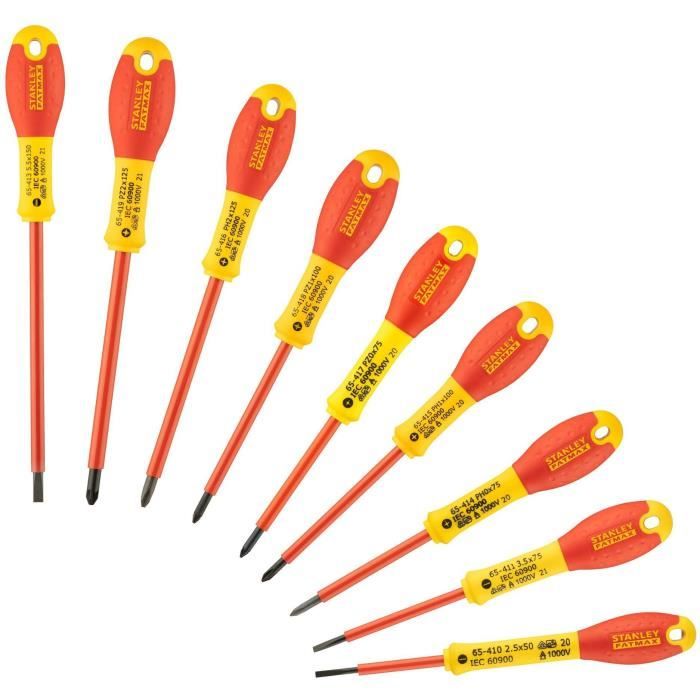 STANLEY FATMAX Set of 10 Screwdrivers - 1000V Insulated - Electrician + Phillips + Pozidriv + Tester - FMHT62573-0