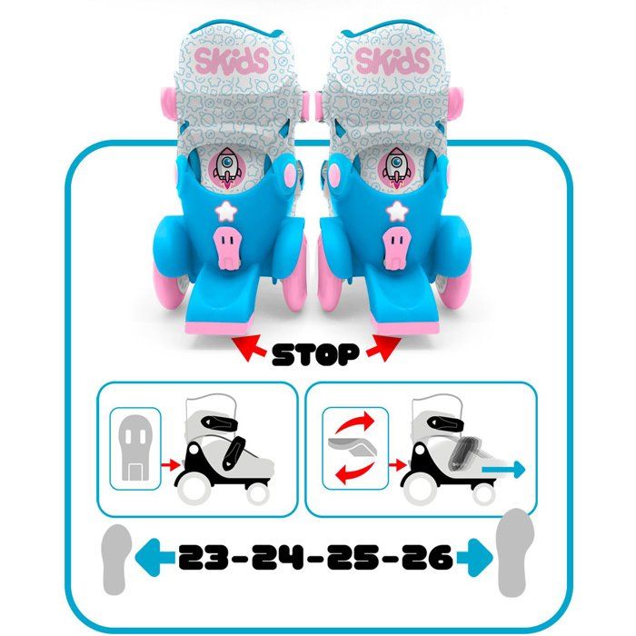 STAMP Adjustable Skates - Skids Control Explore - 4 Wheels - Size 23-26 - Pink