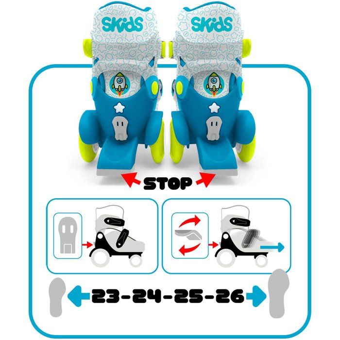 STAMP Adjustable Skates - Size 23-26 - Blue - 4 Wheels