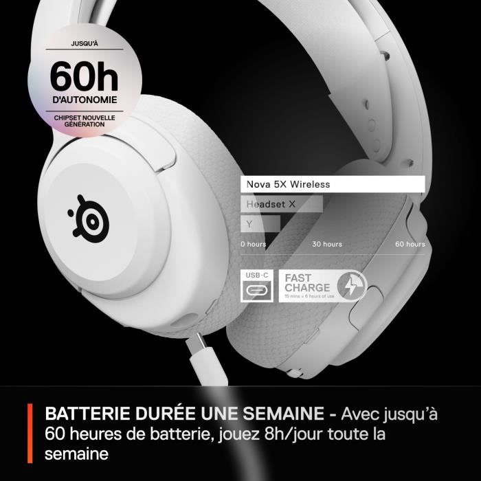 STEELSERIES Wireless Gaming Headset Arctis Nova 5X - White - ClearCast 2.0 - 60-hour Battery Life