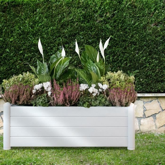 STEFANPLAST Bac a fleurs/jardiniere rectangulaire - ITALIA - Finition effet bois - 100x43xH35cm - 80L - Blanc