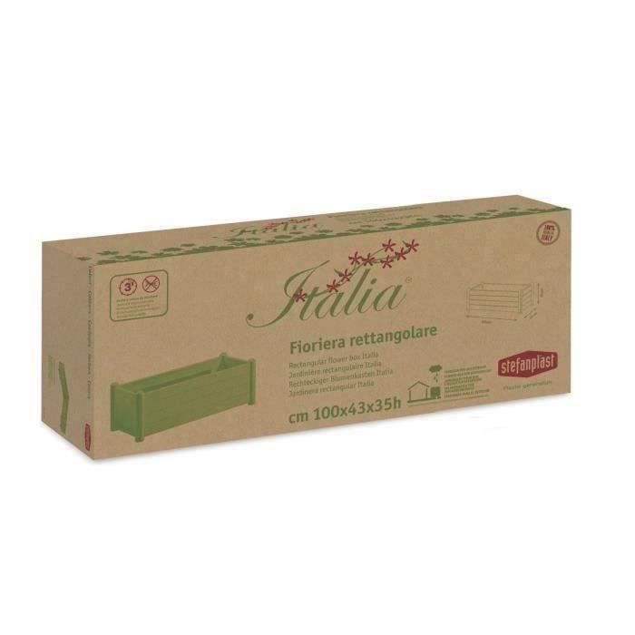 STEFANPLAST Bac a fleurs/jardiniere rectangulaire - ITALIA - Finition effet bois - 100x43xH35cm - 80L - Blanc