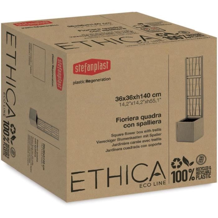 STEFANPLAST ETHICA Flower Box - Chalk - Square with Trellis - 38 L - 36x36x140 cm 36x36xh