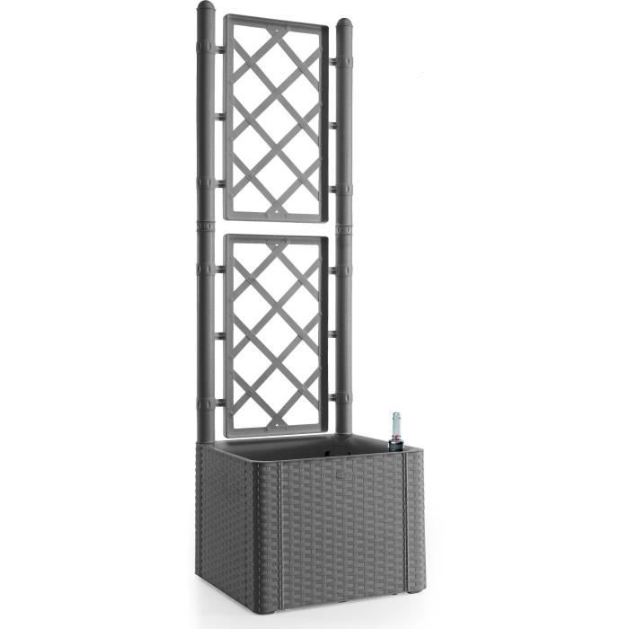 STEFANPLAST NATURAL DELUXE Flower Box - Square with Trellis - 43x43x142 cm - Stone Grey
