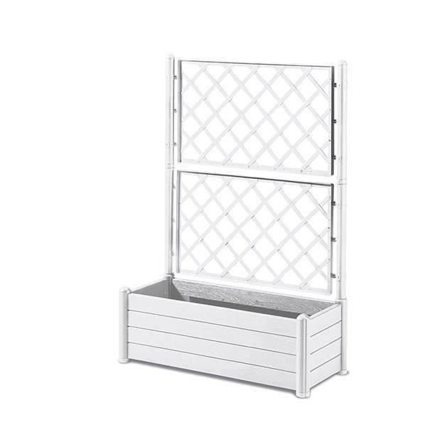 STEFANPLAST Rectangular Flower Box with Trellis - Wood Effect - 100 x 43 x H 142 cm - 80 L - White