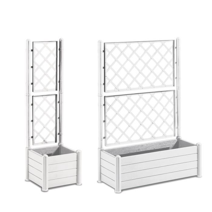 STEFANPLAST Rectangular Flower Box with Trellis - Wood Effect - 100 x 43 x H 142 cm - 80 L - White