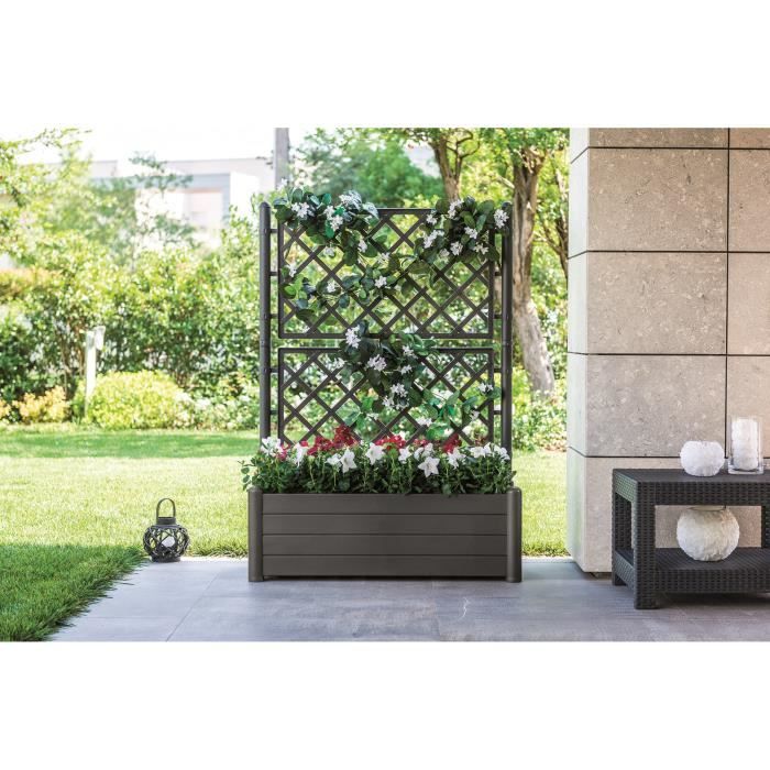 STEFANPLAST ITALIA Flower Box with Trellis - Wood Effect - 100x43xH142 cm - 80 L - Mocha