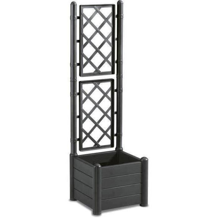 STEFANPLAST ITALIA Square Flower Box with Trellis - 30 L - Plastic - 43x43xH142 cm - Anthracite 43x43x142h