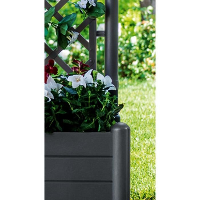 STEFANPLAST ITALIA Square Flower Box with Trellis - 30 L - Plastic - 43x43xH142 cm - Anthracite 43x43x142h