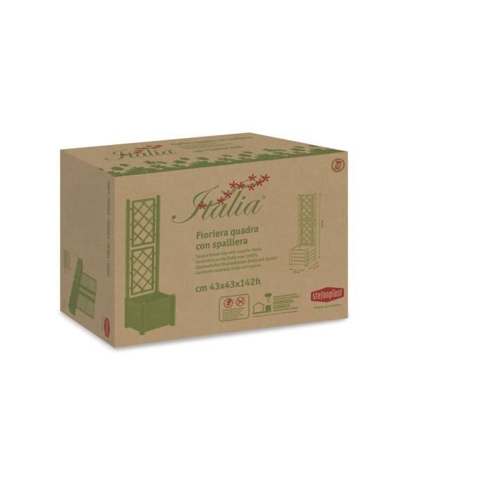 STEFANPLAST ITALIA Square Flower Box with Trellis - 30 L - Plastic - 43x43xH142 cm - Anthracite 43x43x142h