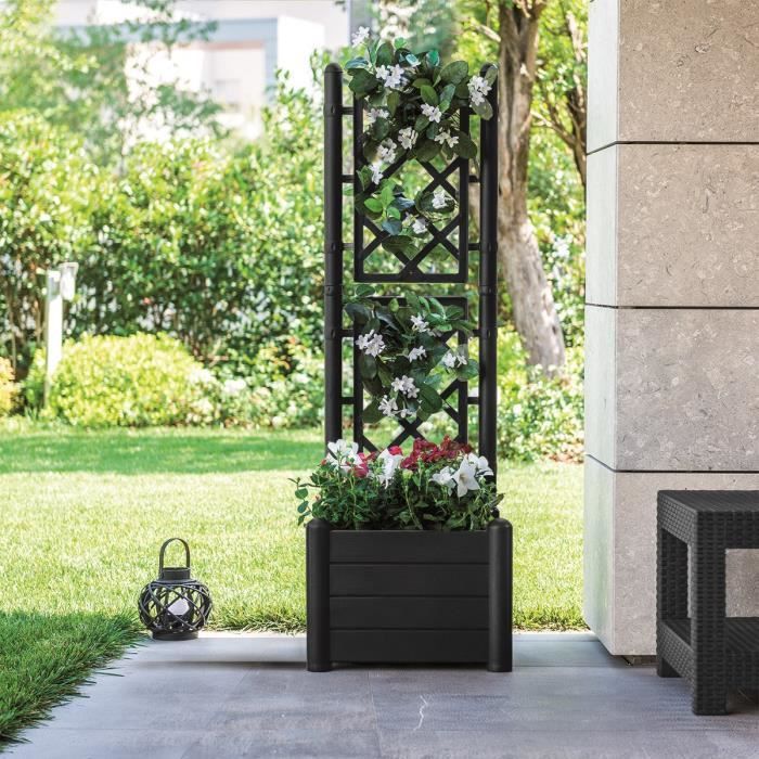 STEFANPLAST ITALIA Square Flower Box with Trellis - 30 L - Plastic - 43x43xH142 cm - Anthracite 43x43x142h