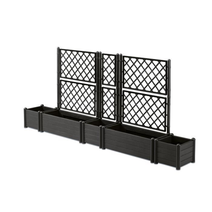 STEFANPLAST ITALIA Flower Box with Trellis - Wood Effect - 100x43xH142 cm - 80 L - Anthracite