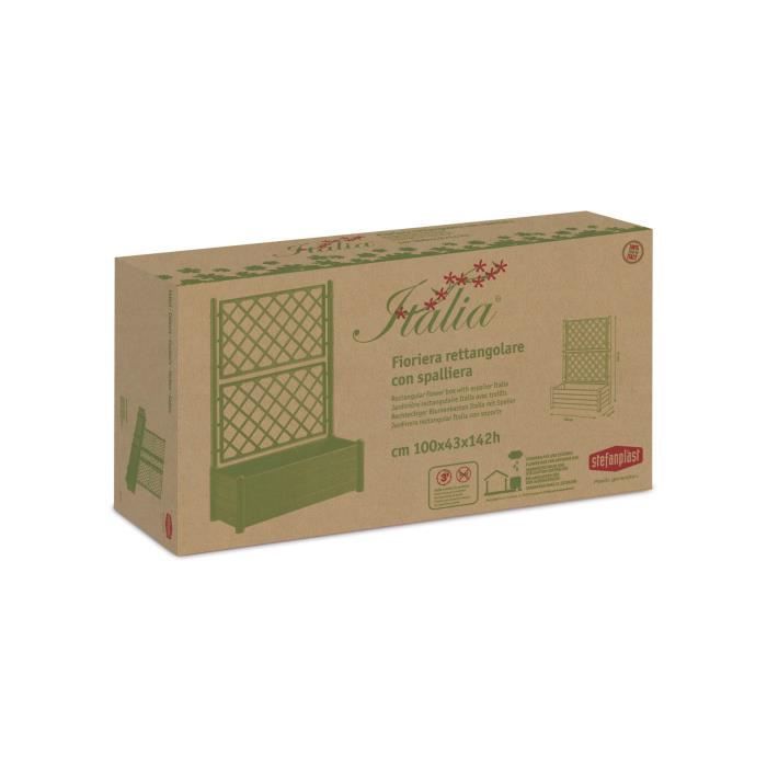 STEFANPLAST ITALIA Flower Box with Trellis - Wood Effect - 100x43xH142 cm - 80 L - Anthracite