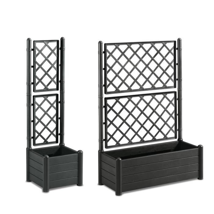 STEFANPLAST ITALIA Flower Box with Trellis - Wood Effect - 100x43xH142 cm - 80 L - Anthracite