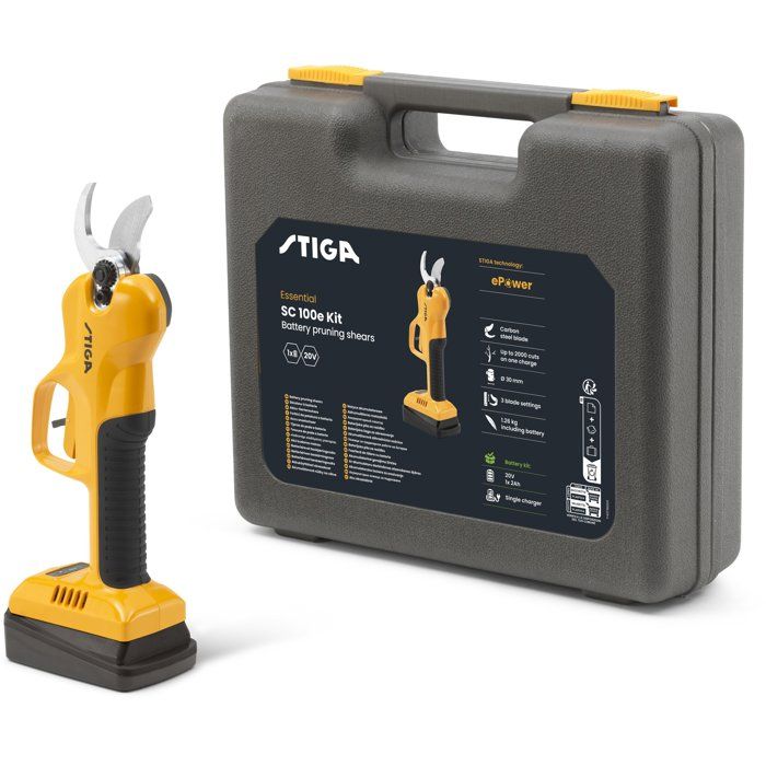STIGA Pruning Shears - SC 100e Kit - 20V Battery - 500W - Cutting Capacity up to 30 mm