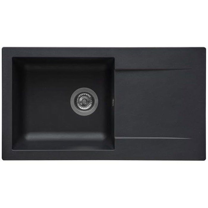 STRADOUR EINNA Inset Kitchen Sink - 1 Bowl - Black Glitter - 78 x 43.5 cm - Manual Waste