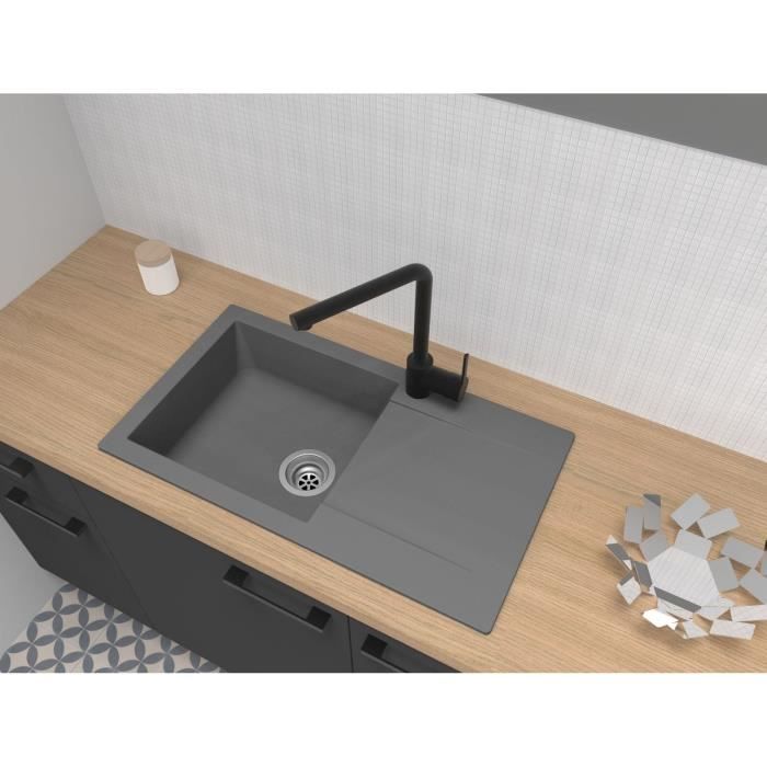 STRADOUR EINNA Inset Kitchen Sink - 1 Bowl - Concrete Grey - 78 x 43.5 cm - Manual Waste