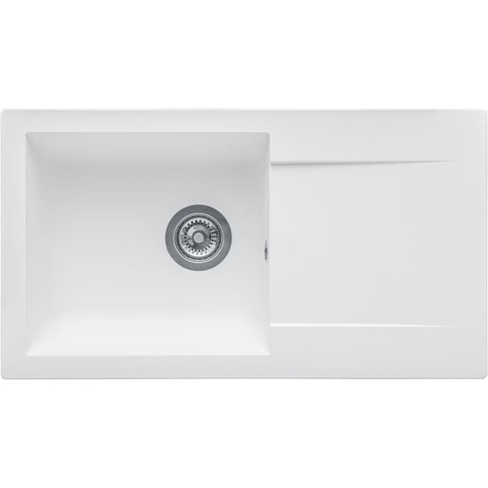 STRADOUR EINNA Inset Kitchen Sink - 1 Bowl - Plain White - 78 x 43.5 cm - Manual Waste